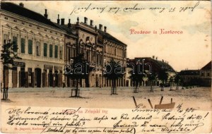 1900 Károlyváros, Karlovac; Pogled na Zrinjski trg / Zrínyi tér, David Kramer, Jos. Purebl üzlete. St. Jugovic kiadása ...