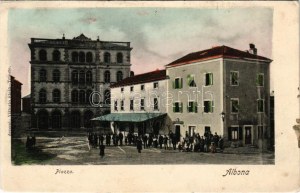 Labin, Albona; Piazza / square, shop. Dep. Vittorio Stein (fl)