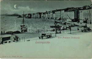 Mali Losinj, Lussinpiccolo; Riva Francesco Ferdinando / quay at night in moonlight. Stengel & Co. (EK...