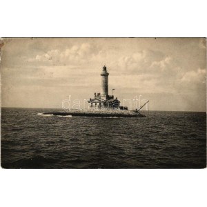 1908 Pola, Leuchtturm Scoglio Porer / Világítótorony / lighthouse. Phot. A. Beer, F.W. Schrinner 1908. (kis szakadás ...