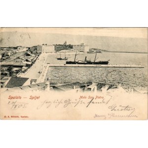 1905 Split, Spalato; Molo San Pietro / pier, steamship. G. A. Milisich (EK)