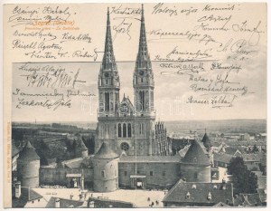 1902 Zagreb, Zágráb; Prvostolna crkva. Jul. Hühn / katedrális. 2-részes kihajtható panorámalap / cathedral. 2...