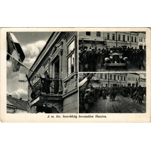 1939 Huszt, Chust, Khust; M. kir. honvédség bevonulása Husztra. Knoll foto / entry of the Hungarian troops (EK...