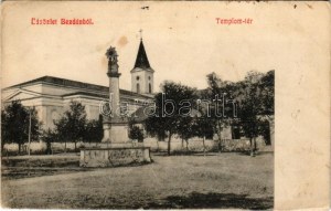 1910 Bezdán, Besdan, Bezdan (Zombor, Sombor); Templom tér, Szentháromság szobor, templom. Ligeti Dávid kiadása ...