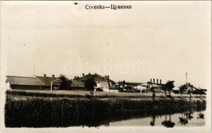 1932 Cservenka, Crvenka; Ferenc csatorna, cukorgyár / canal, sugar factory. photo (gyűrődés / crease...
