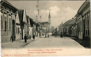 1908 Fehértemplom, Ung. Weisskirchen, Bela Crkva; Werschetzergasse / Verseczi utca, templom. P. Kuhn kiadása ...