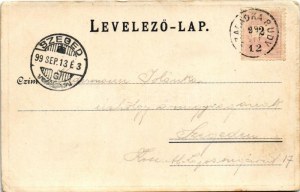 1899 Palics, Palic; Fürdő. Heumann Mór kiadása, szecessziós fémes hatású fóliás képeslap / spa. Art Nouveau...