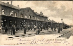 Szabadka, Subotica; Pályaudvar, vasútállomás, gőzmozdony, vonat. Heumann Mór kiadása / railway station, locomotive...
