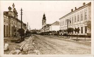 1943 Szenttamás, Bácsszenttamás, Srbobran; Fő utca, templom, automobil / main street, church...