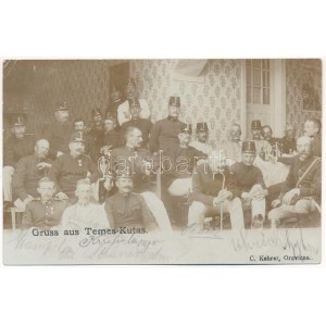 1902 Temeskutas, Temes-Kutas, Gudurica; Gruss aus Temes-Kutas / Osztrák-magyar katonák és tisztek csoportképe / Austro...