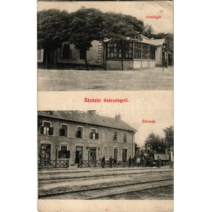 1916 Torontálszécsány, Szécsány, Setschan, Secanj; vendéglő, étterem, vasútállomás, gőzmozdony, vonat / restaurant...