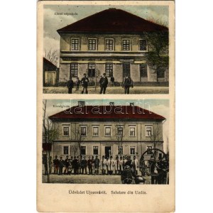 1918 Újozora, Új-Ozora, Uzdin; Elemi iskola, Községháza. Klauber Ignác kiadása / elementary school, town hall (EK...