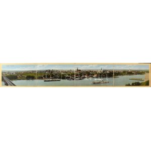 1915 Újvidék, Novi Sad; 4-részes kihajtható panorámalap zsinagógával. Singer J. udvari fényképész kiadása / 4...