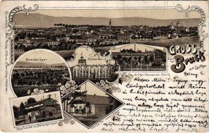 1902 Lajtabruck, Bruck an der Leitha; Barackenlager, Schloss Harrach, Militar-Conserven-Fabrik, Hauptwache...