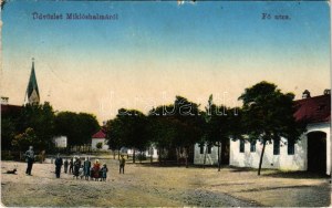 1916 Miklóshalma, Miklósfalu, Nickelsdorf; Fő utca, templom. Schragner Ferenc kiadása / main street, church ...