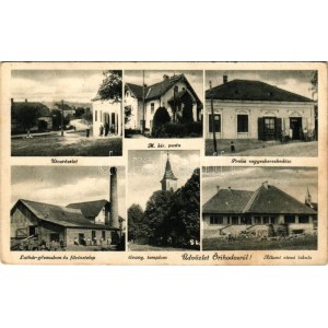 1941 Őrihodos, Hodos; utca részlet, M. kir. posta, Luthár gőzmalom és fűrésztelep, Evangélikus templom...