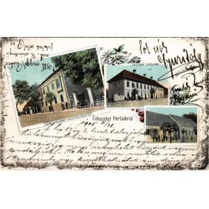 1905 Perlak, Prelog; Alsó-Muraközi Takarékpénztár, Muraköz szálloda, Sosterics Pál üzlete / savings bank, hotel, shop...