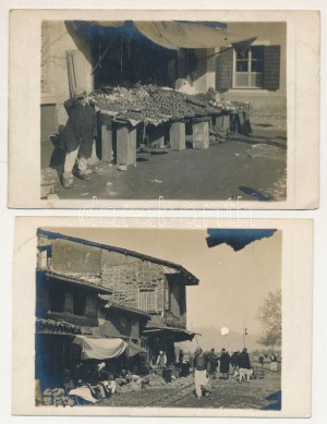 1916 2 pre-1945 photo postcards: street view, market, fruit vendors + 