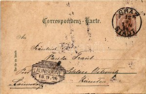 1896 Graz, Hauptplatz, Stadt-Theater, Landes-Theater. Loius Glaser / main square, theatre. Art Nouveau, floral, litho ...