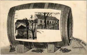 1913 Guntersdorf, Gruss Aus... Franz Deninger Restauration, Bahnhof / restaurant, railway station...