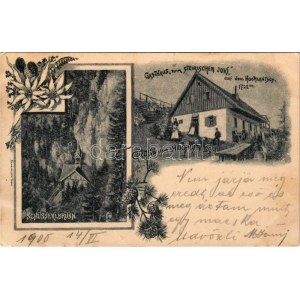 1900 Hochlantsch (Steiermark), Gasthaus zum Steirischen Jokl auf dem Hochlantsch, Schüsserlbrunn ...
