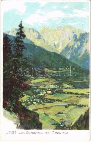 1912 Imst (Tirol), Vom Burgstall bei Arzl aus. Künstler-Heliocolorkarte No. 2970. von Ottmar Zieher s: M...