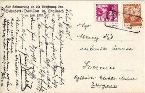 Stainach, Stainach-Pürgg (Steiermark); Zur Erinnerung an die Eröffnung des Schubert-Pavillon in Stainach im Juli 1928 ...