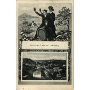 Wien, Vienna, Bécs; Fröhliche Grüße aus Sievering / Art Nouveau greetings with vineyards...