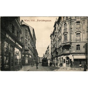 1909 Wien, Vienna, Bécs; Piaristengasse, Löwen-Apotheke, Zahnarzt / street view, pharmacy, tram, dentist...