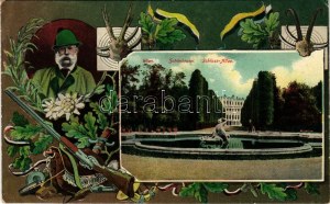 Wien, Vienna, Bécs; Schönbrunn Schloss Allee / castle park. Franz Joseph with hunting equipment. Art Nouveau (EK...