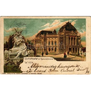 1900 Wien, Vienna, Bécs; Volkstheater mit Raimunds-Denkmal / theatre, monument. Verlag v. Karl Stücker's Kunstanstalt...