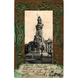 1904 Antwerpen, Anvers; Mon. Comm. de l'Affrancht de l'Escaut / monument. Art Nouveau, golden Emb. frame (EB...
