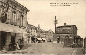 1917 Deinze, La Place de la Station / De Statieplaats. Uitg. G. Van Coppenolle / café, restaurant, railway station...