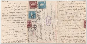 1912 Mostar, Panorama. Z. Stojkovic / general view, mosque, 3-tiled folding panoramacard (worn at fold...