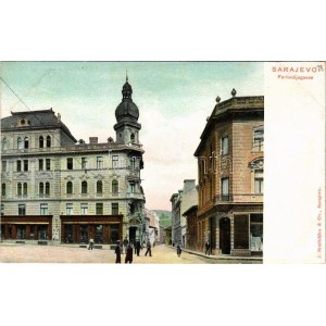 Sarajevo, Ferhadijagasse, Apotheke / street view, pharmacy, shops. J. Studnicka &amp; Co. (fl)