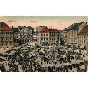 Brno, Brünn; Krautmarkt, Josef Lidl, J. Sinderhauf / market square, shops, town hall (Rb)