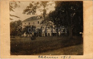 1913 Chlum, castle, mansion, handmade photo postcard (EK)