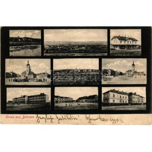 1906 Dobrany, Dobrzan; multi-view postcard with railway station (r)