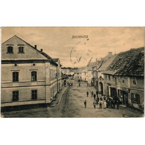 1933 Jesenice, Jechnitz; street view with shops (EK)