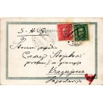 Jihlava, Iglau; railway bridge with locomotive, train. Art Nouveau frame (worn corners)