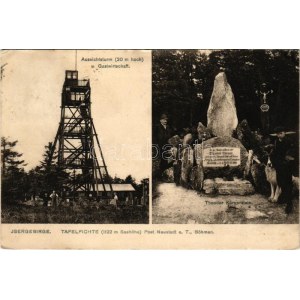 1910 Jizerské hory, Isergebirge, Jizera Mountains; Tafelfichte, Aussichtsturm u. Gatwirtschaft, Theodor Körnerstein ...