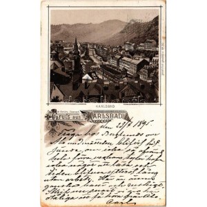 1895 (Vorläufer!!!) Karlovy Vary, Karlsbad; Gruss aus. Art Nouveau, floral, litho - early postcard! (EB...