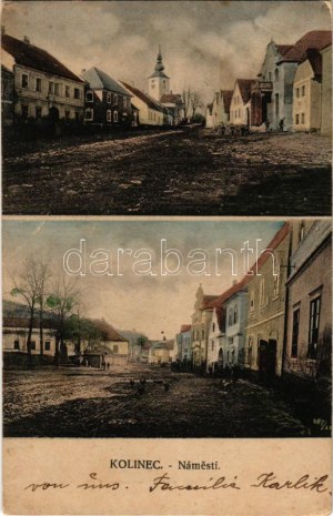 1923 Kolinec, Námestí / square, church, inn (fa)