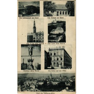 Moravská Trebová, Mährisch Trübau; Die Schiesstadt am Rand, der Eislauf am Sand, der Turm ohne Grund...
