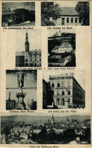 Moravská Trebová, Mährisch Trübau; Die Schiesstadt am Rand, der Eislauf am Sand, der Turm ohne Grund...