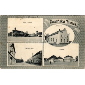 1917 Panensky Tynec, Panenská Tynice, Jungfernteinitz; Partie u kostela, Sokolovna, Partie u skoly, Námestí / church...