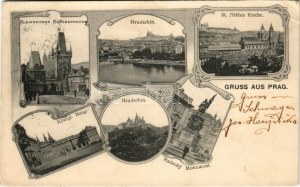 1905 Praha, Prag, Prága, Prague; Kleinseitner Brückenturm, Hradschin, St. Niklas Kirche, Königl. Burg...