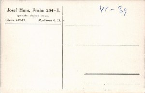 Praha, Prague, Prága; Josef Hora, Restaurace na Fontáne. Ces. Budejov. akc. pivo, Moravské klobásy na rozni ...