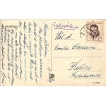 1949 Prostejov, Prossnitz; general view, square, shops, atuomobile (creases)