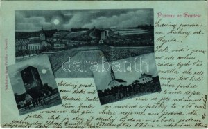 1899 (Vorläufer) Semtes, general view, tower, church at night in moonlight (fl)